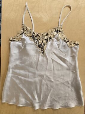 Ivory Satin Cami with Gold Floral Lace Trim